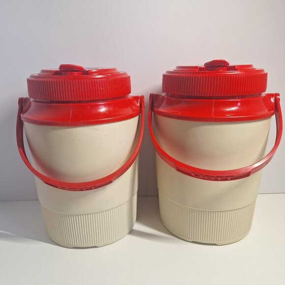 2 Vintage Pizza Hut Red & White Insulated Thermos Drink Coolers Handles 80s Lot - Picture 2 of 7